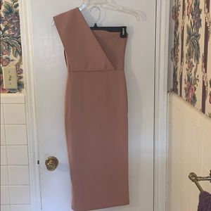 Dusty Pink One shoulder draped midi dress
